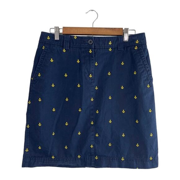 L.L. Bean Embroidered Anchors Pencil Skirt Blue Nautical Size 10 Cotton Preppy - Picture 1 of 6